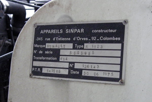 Plaque Sinpar R4 année 1975